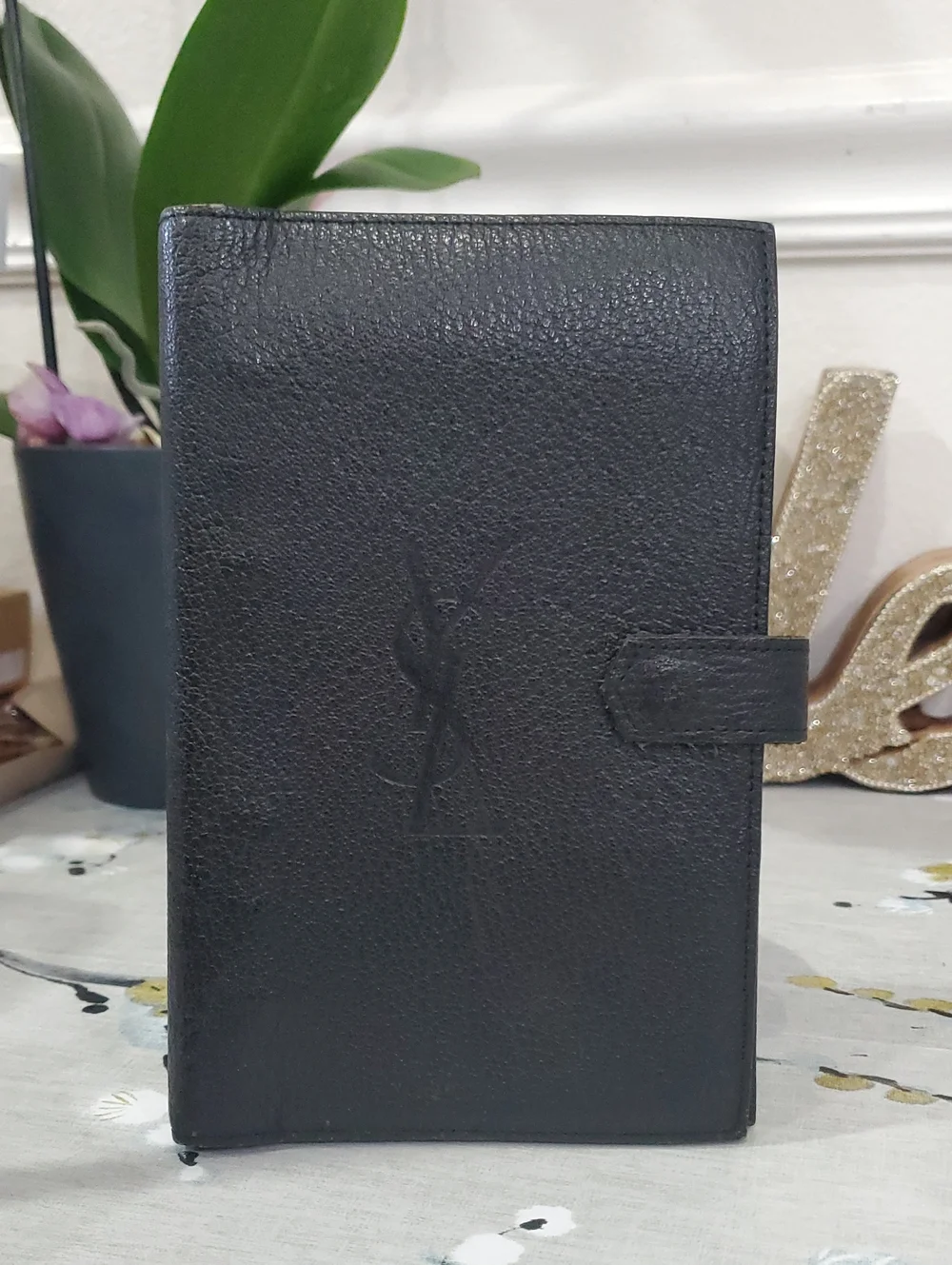 VINTAGE Black textured Leather Yves Saint Laurent Agenda and Keu Holder Bundle